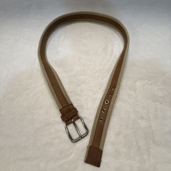 Genuine Leather On 100% Cotton Canvas Belt Men’s Size 40 Brown - Picture 1 of 8